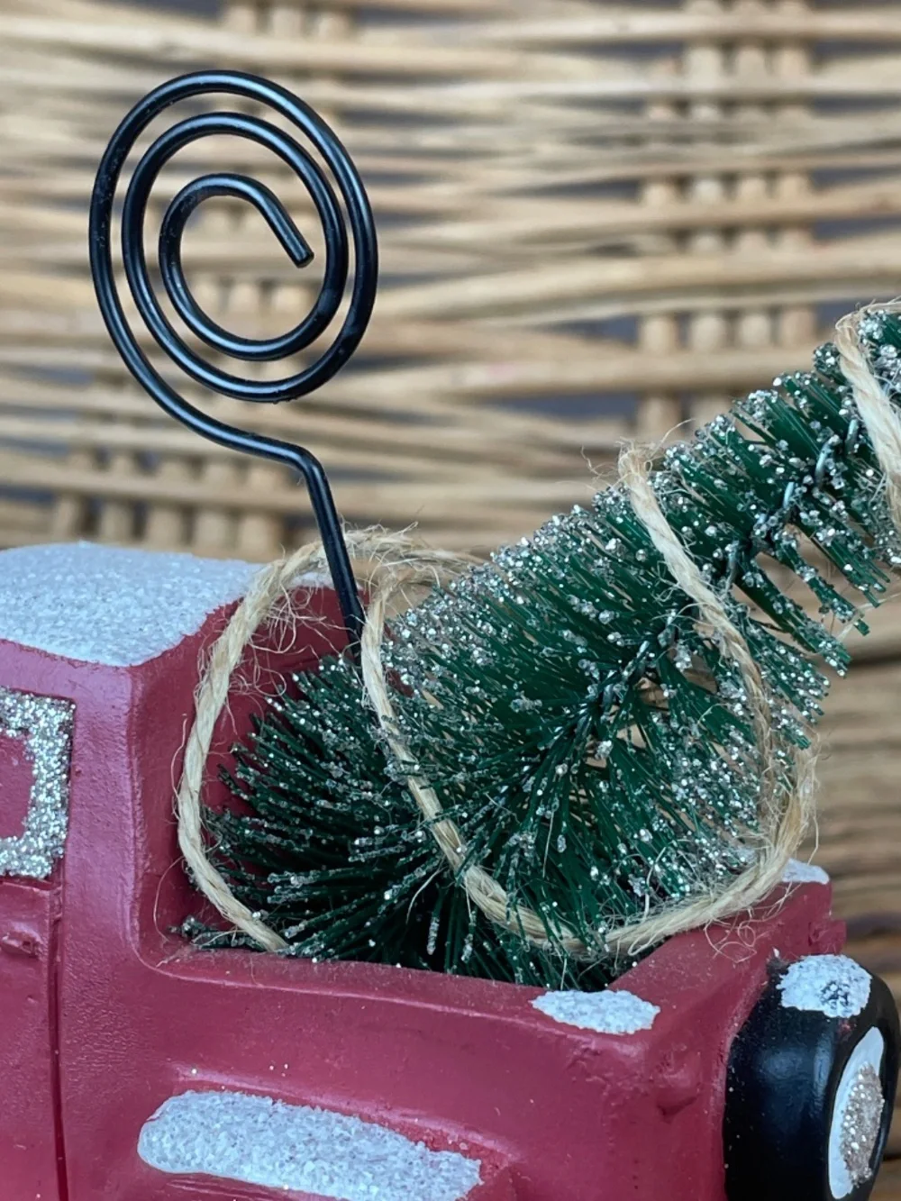 Vintage Christmas - Ceramic Red Pick-up Truck With Tree Photo Holder